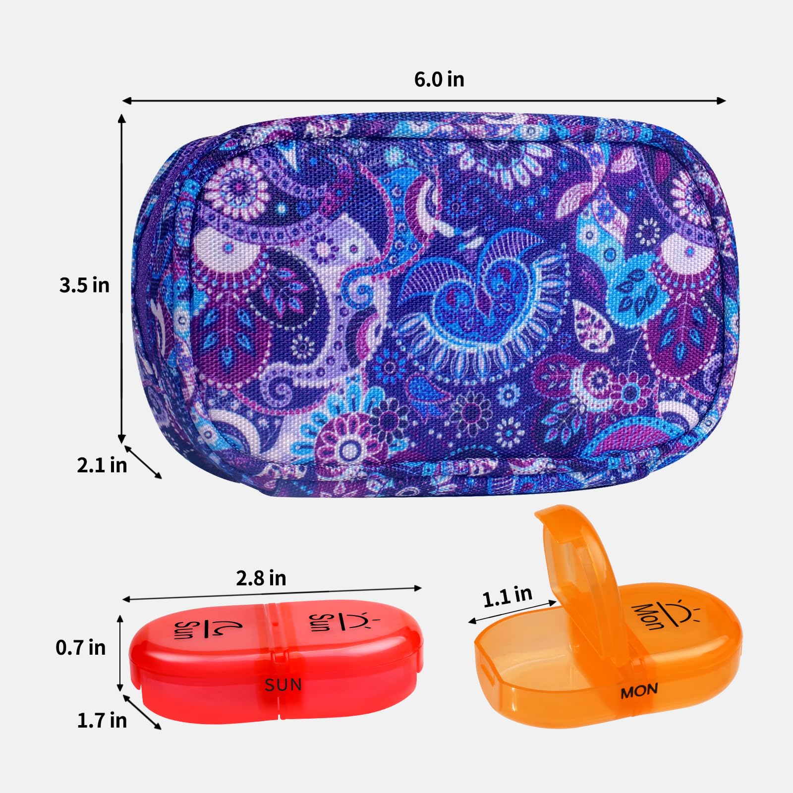 Serfeymi 7 day pill box open case revealing rainbow-colored AM PM compartments.