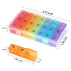 Three times a day medication reminder box with open individual lids