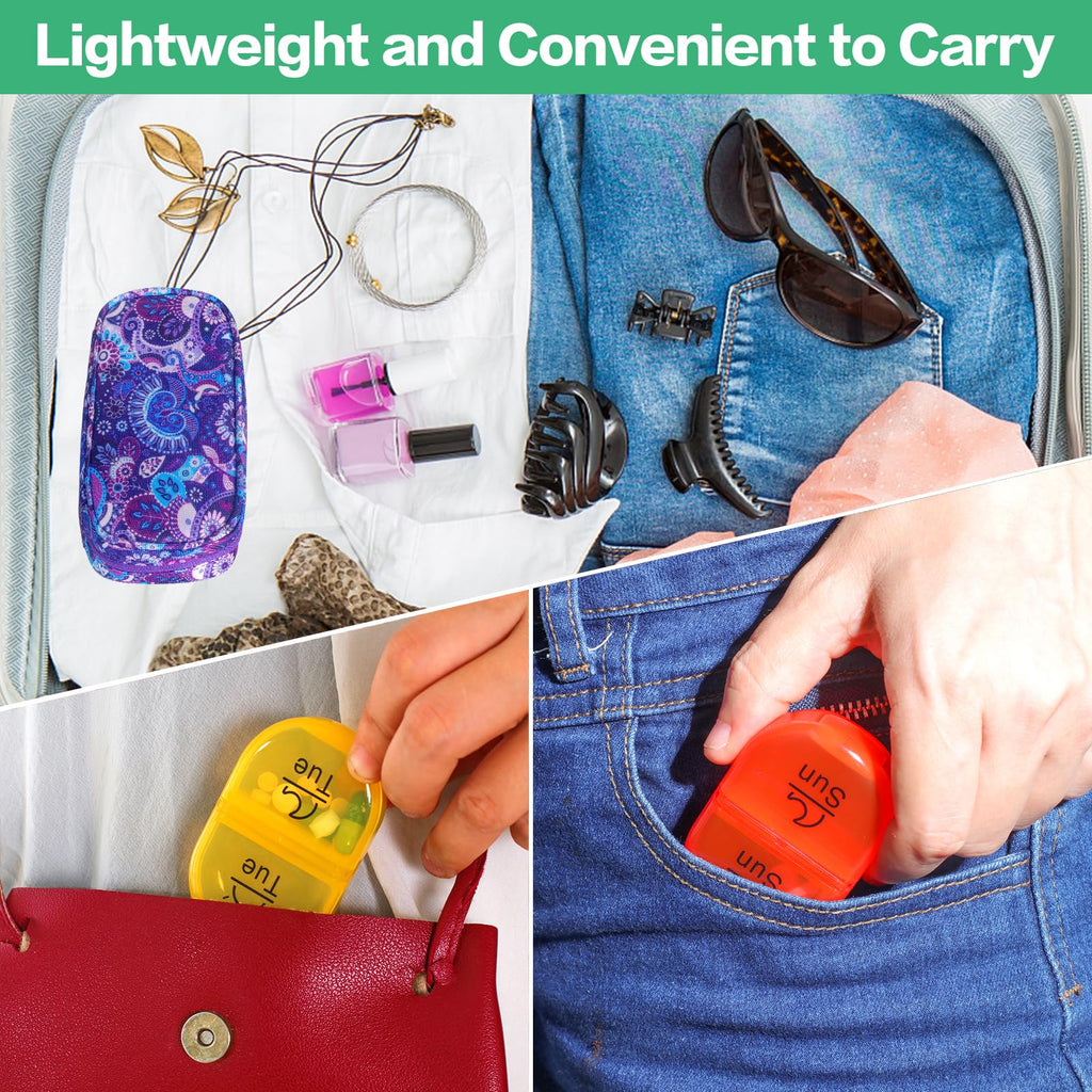 Serfeymi compact daily tablet holder packed inside a travel travel backpack.