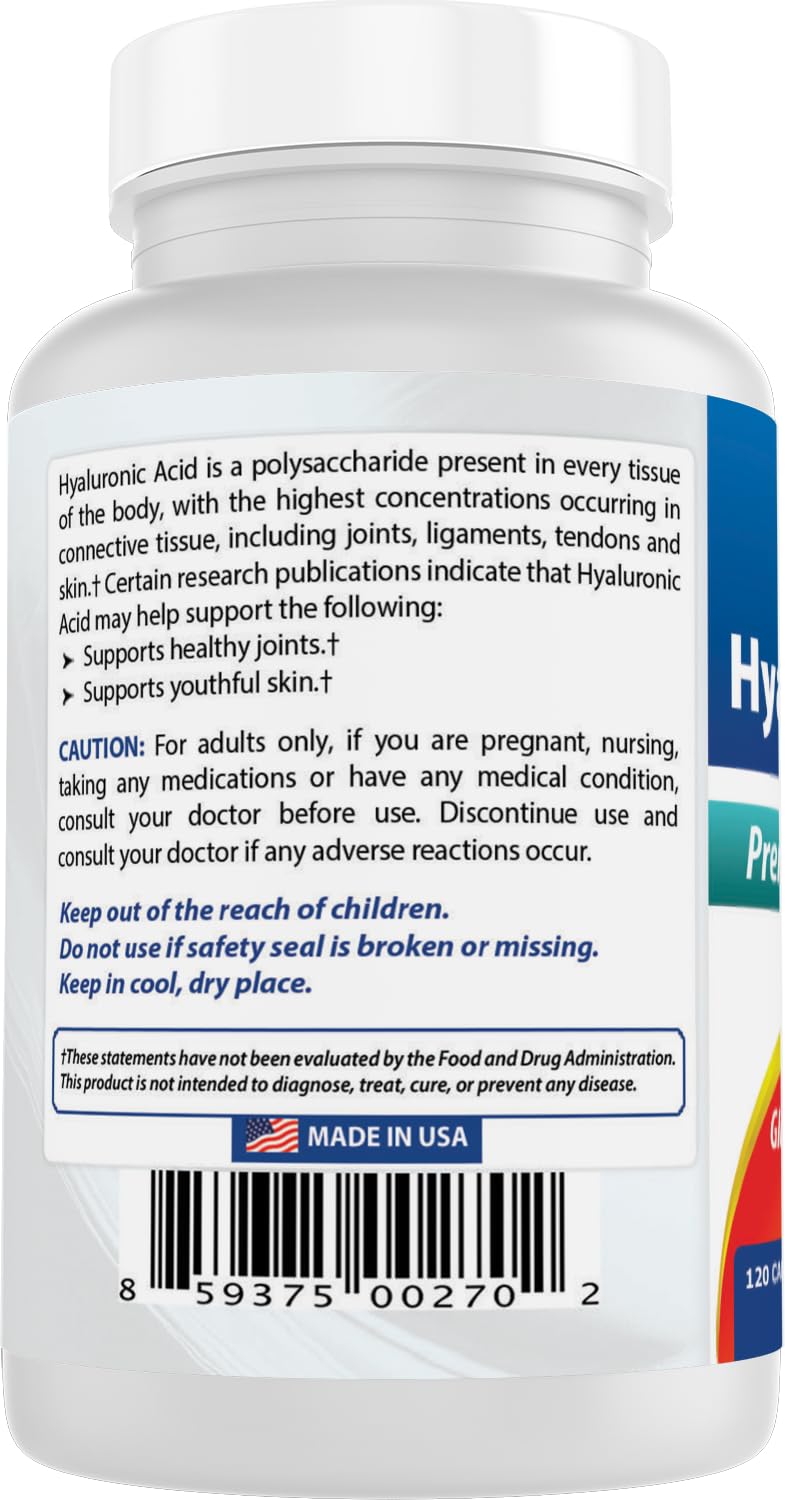 Best Naturals Hyaluronic Acid 120 count bottle held in hand