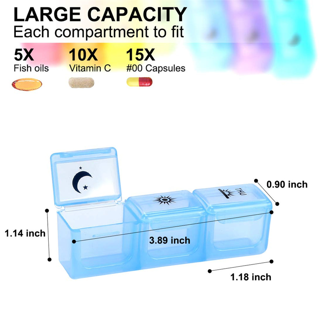BPA free food grade plastic pill case with morning noon night icons