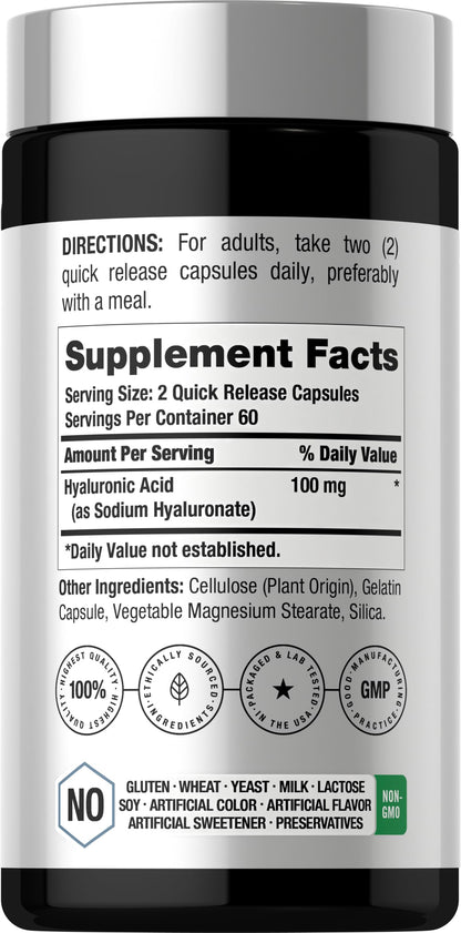 Horbäach Hyaluronic Acid Supplement Bottle Label Details