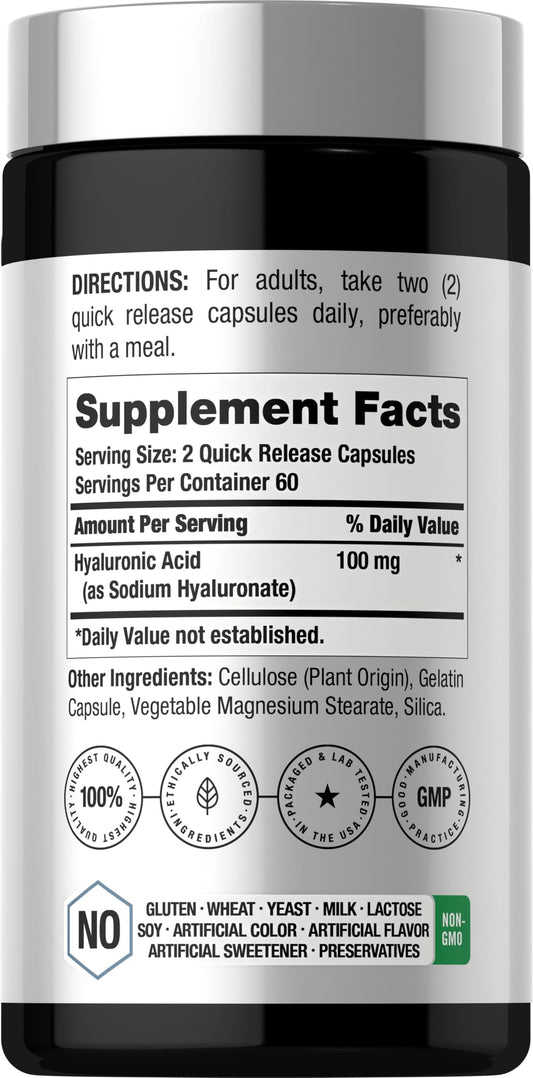 Horbäach Hyaluronic Acid Supplement Bottle Label Details