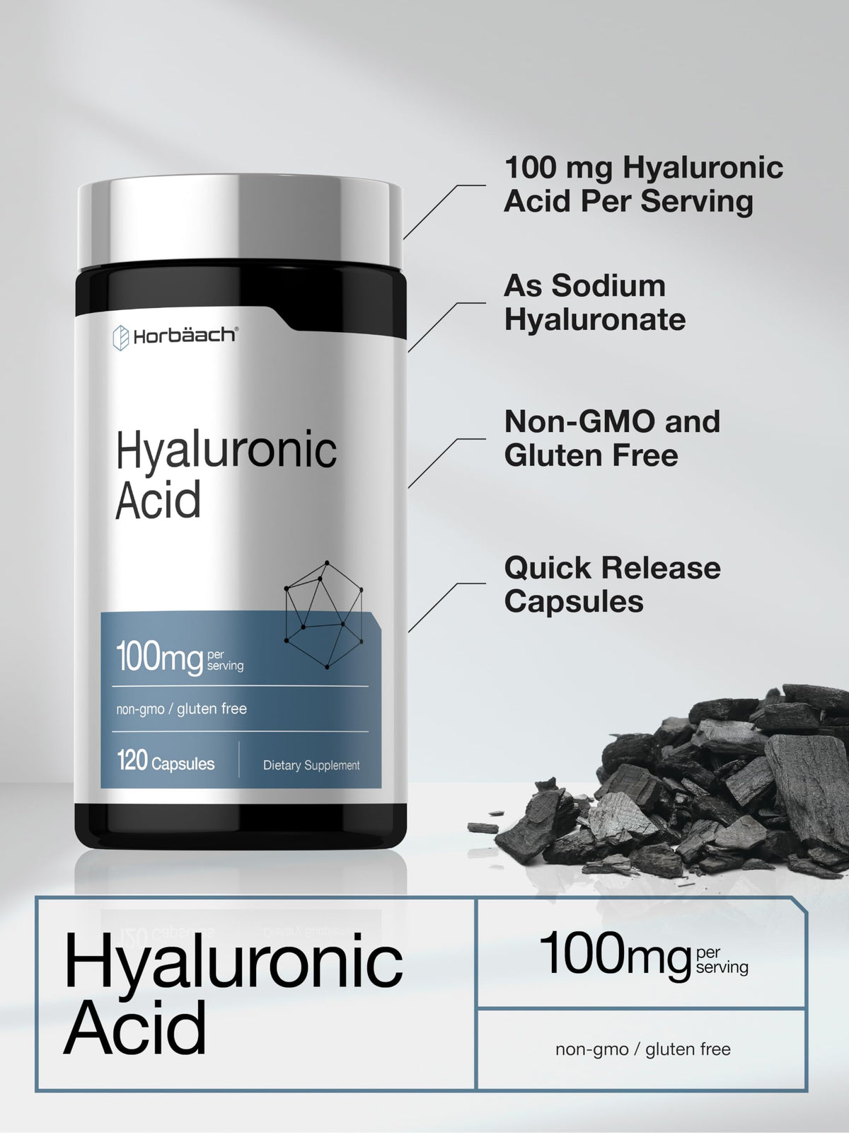 Horbäach Hyaluronic Acid quick-release capsules close up