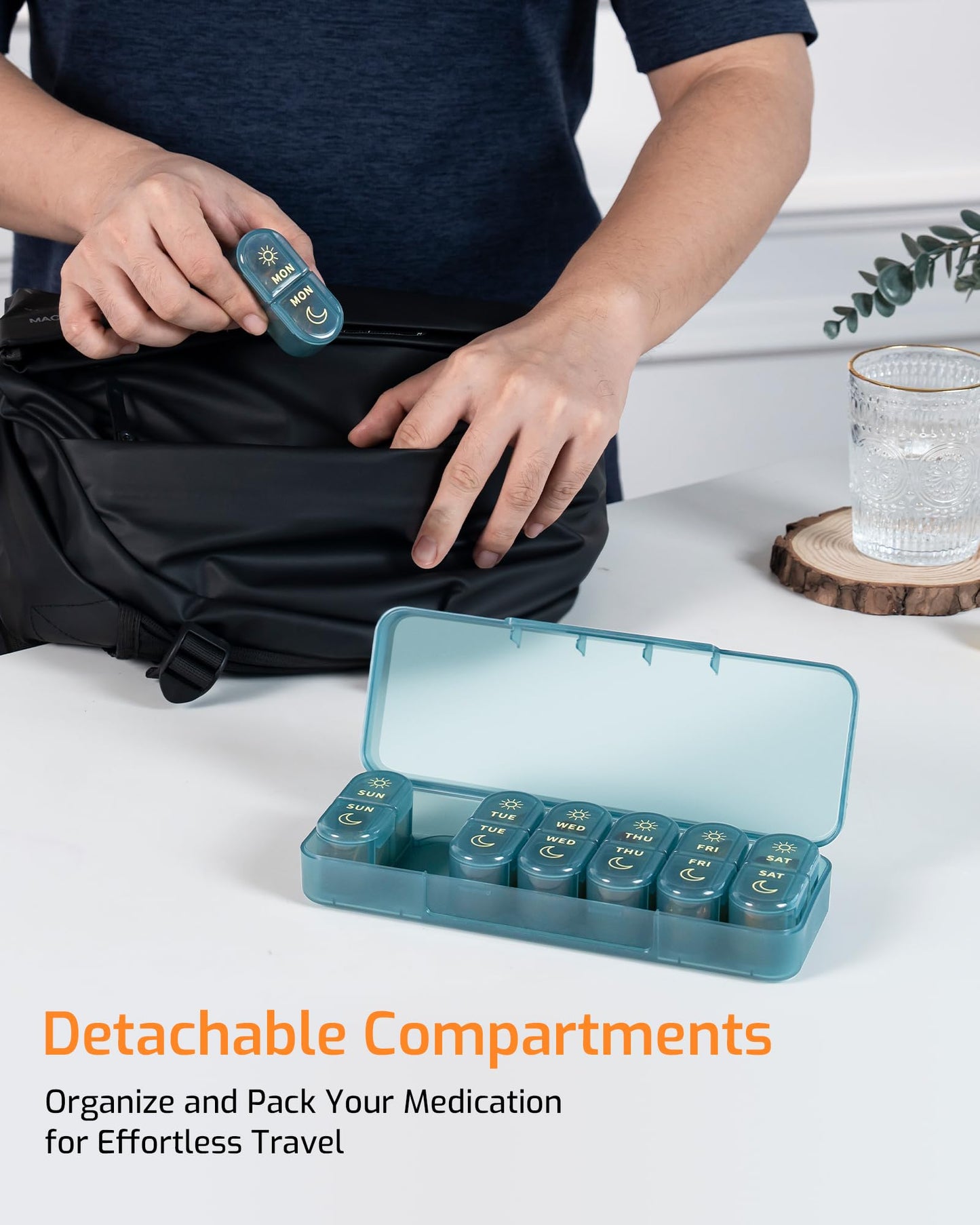 Daviky premium weekly pill dispenser showcasing the durable secure snap lids