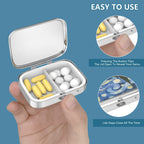 Hion decorative daily supplement container next to a ladies handbag illustrating portability