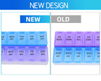 ShysTech bi-color weekly vitamin box with open lids revealing large storage capacity compartments.