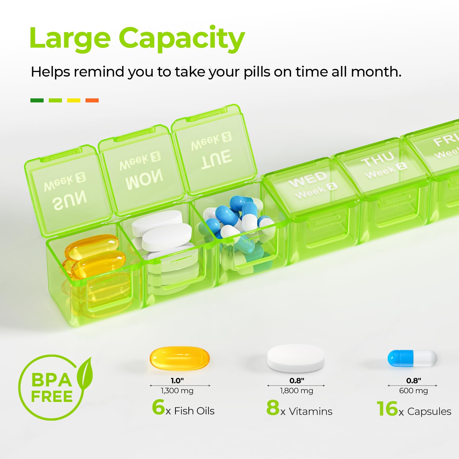 AUVON twenty eight day medication case with one removable weekly row detached for travel convenience