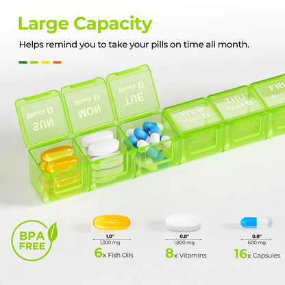 AUVON twenty eight day medication case with one removable weekly row detached for travel convenience