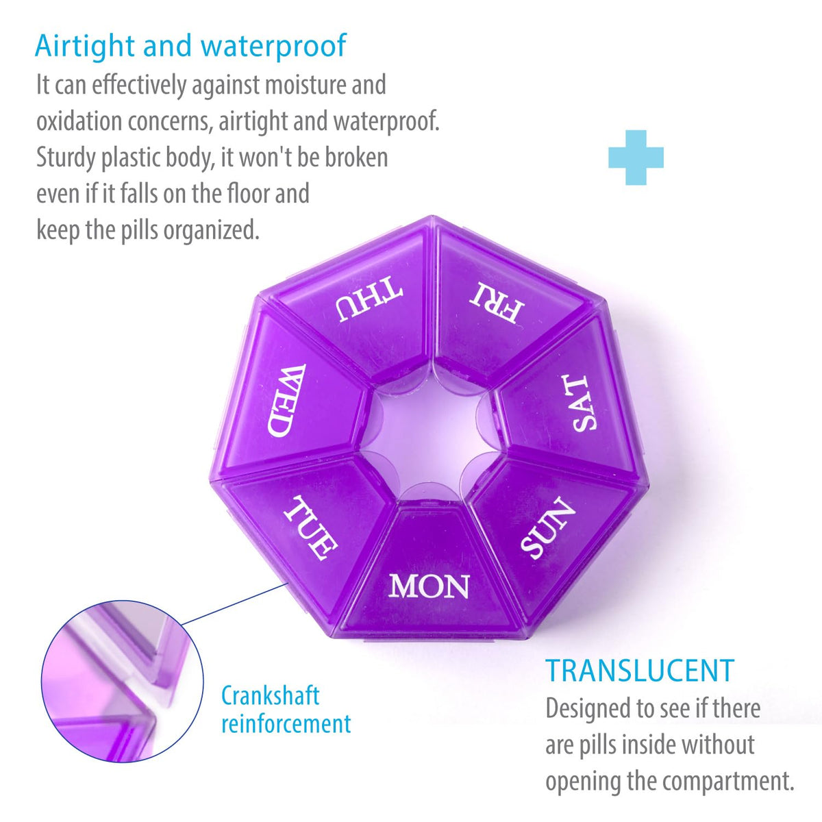 Deke Home purple transparent weekly medication storage box for pills