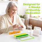 AUVON large monthly tablet dispenser filled with fish oils and supplements to showcase compartment capacity