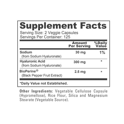 NusaPure Hyaluronic Acid 300mg Supplement Facts Panel