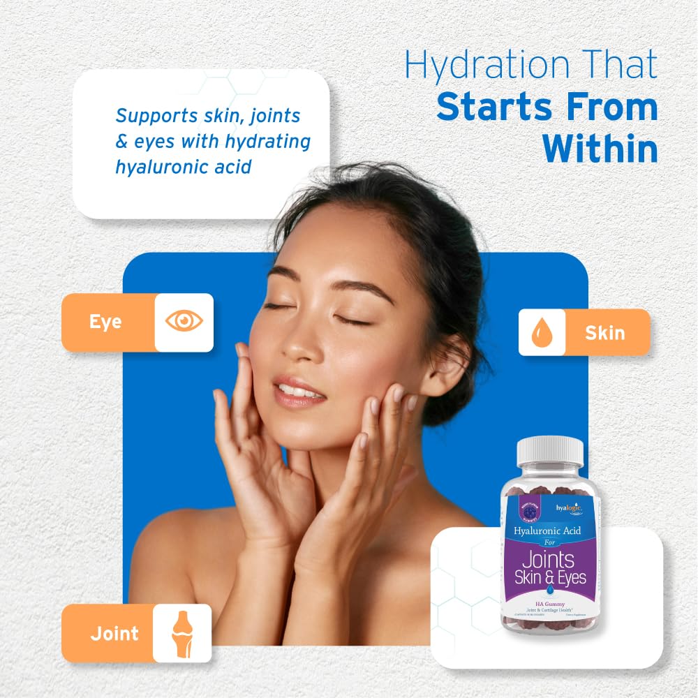 Hyalogic Hyaluronic Acid Gummies mixed berry flavor supplement bottle
