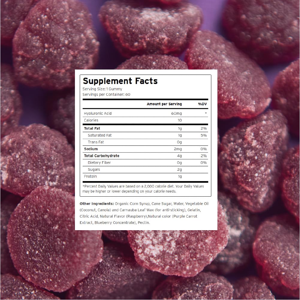 Hyalogic Hyaluronic Acid Gummies back label and ingredients