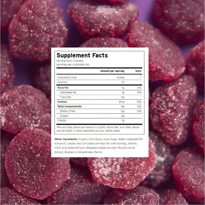 Hyalogic Hyaluronic Acid Gummies back label and ingredients