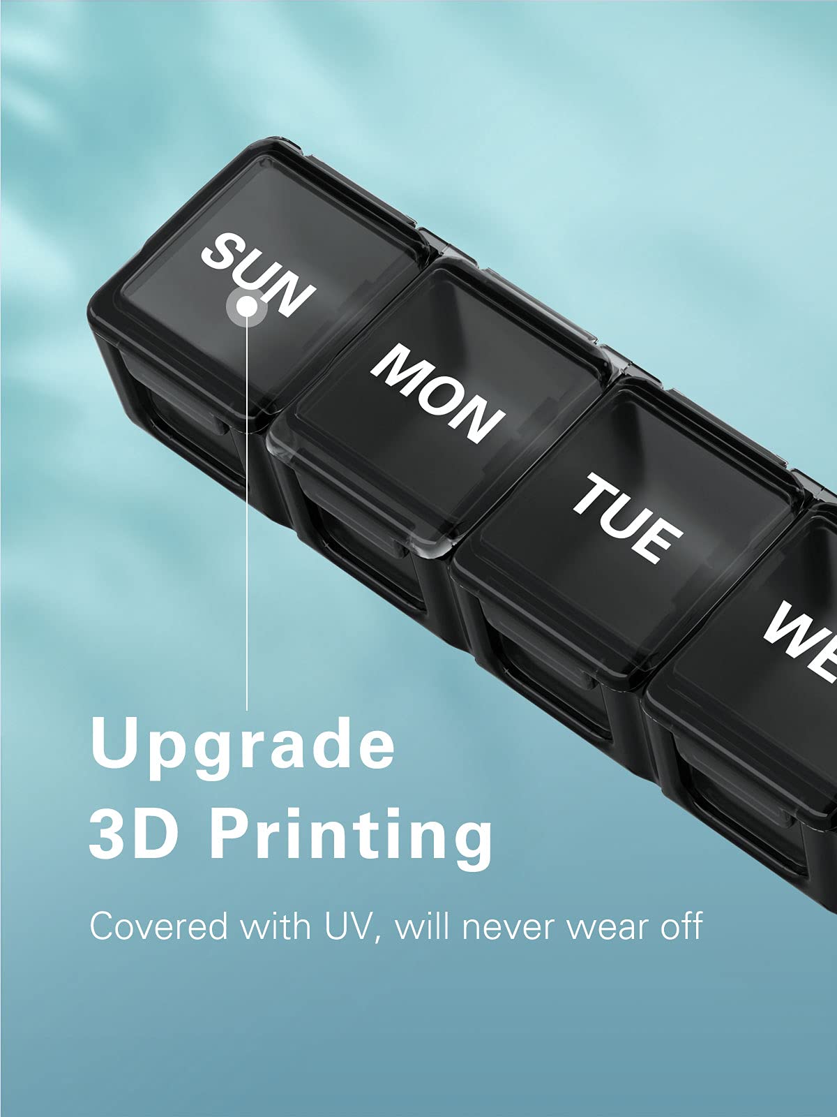 Sukuos daily supplement organizer with durable bold silkscreen weekday printing