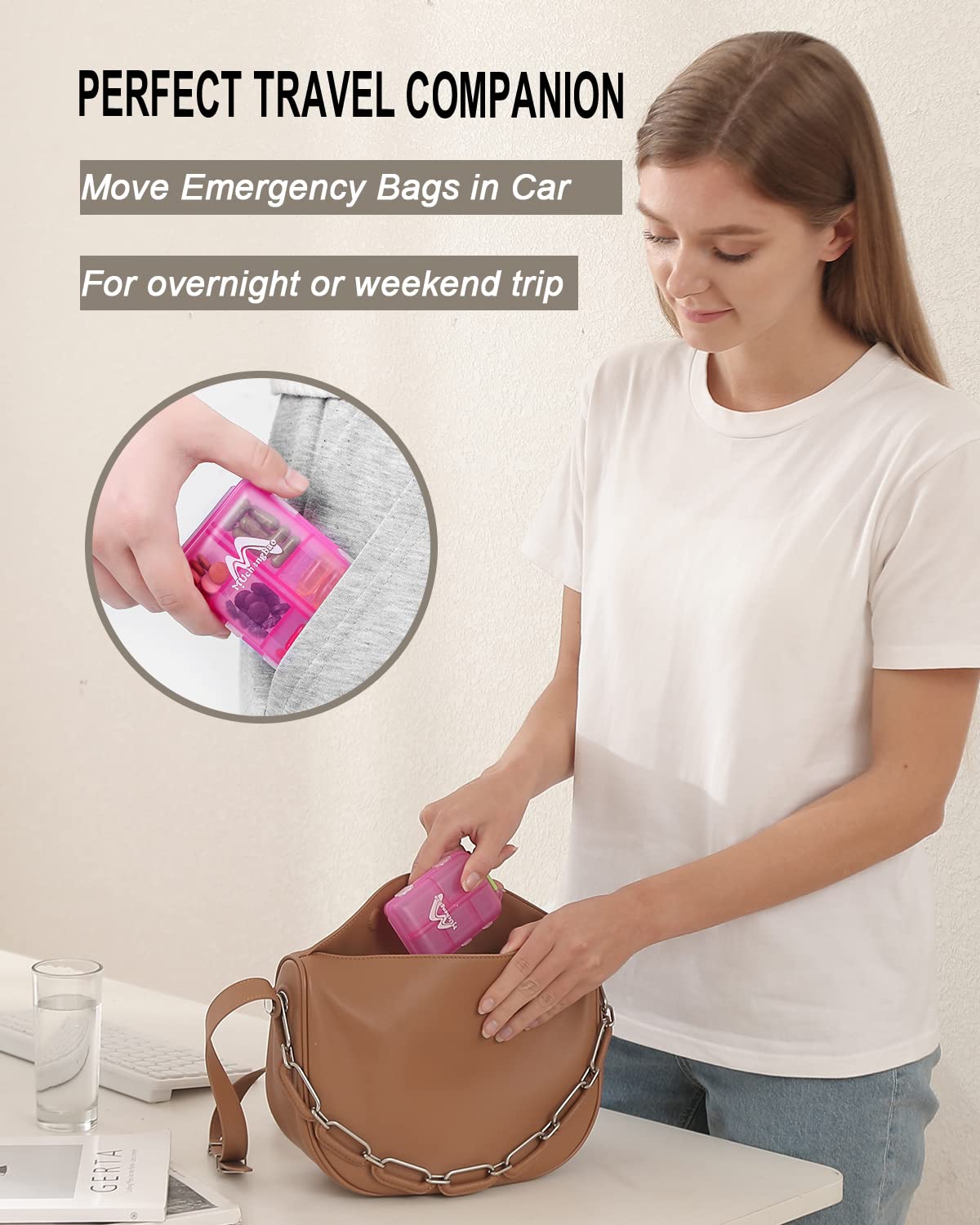 M MUCHENGBAO pocket medicine box open displaying ten individual compartments