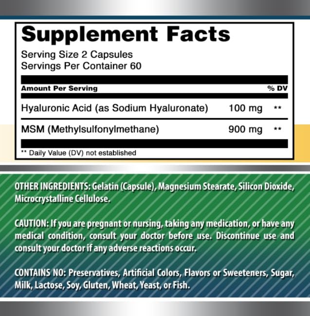 Amazing Nutrition Hyaluronic Acid And Msm Gluten Free Quality Seal