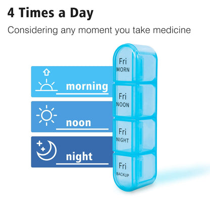 Close up of food grade daily medicine container with morning noon night backup lettering