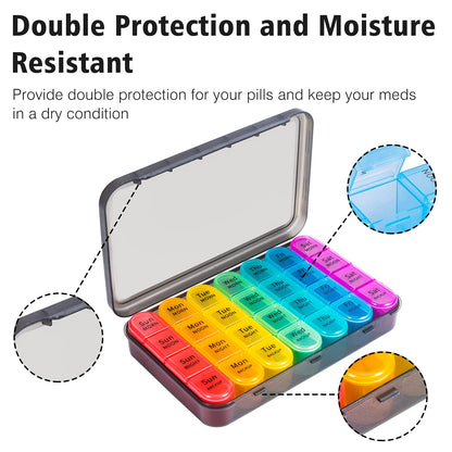 Daviky seven day pill planner showing durable outer container for double protection