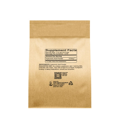 Pure Original Ingredients Hyaluronic Acid Powder package label details