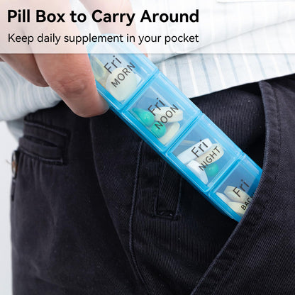 Side view of portable travel medicine case showing secure closing lids