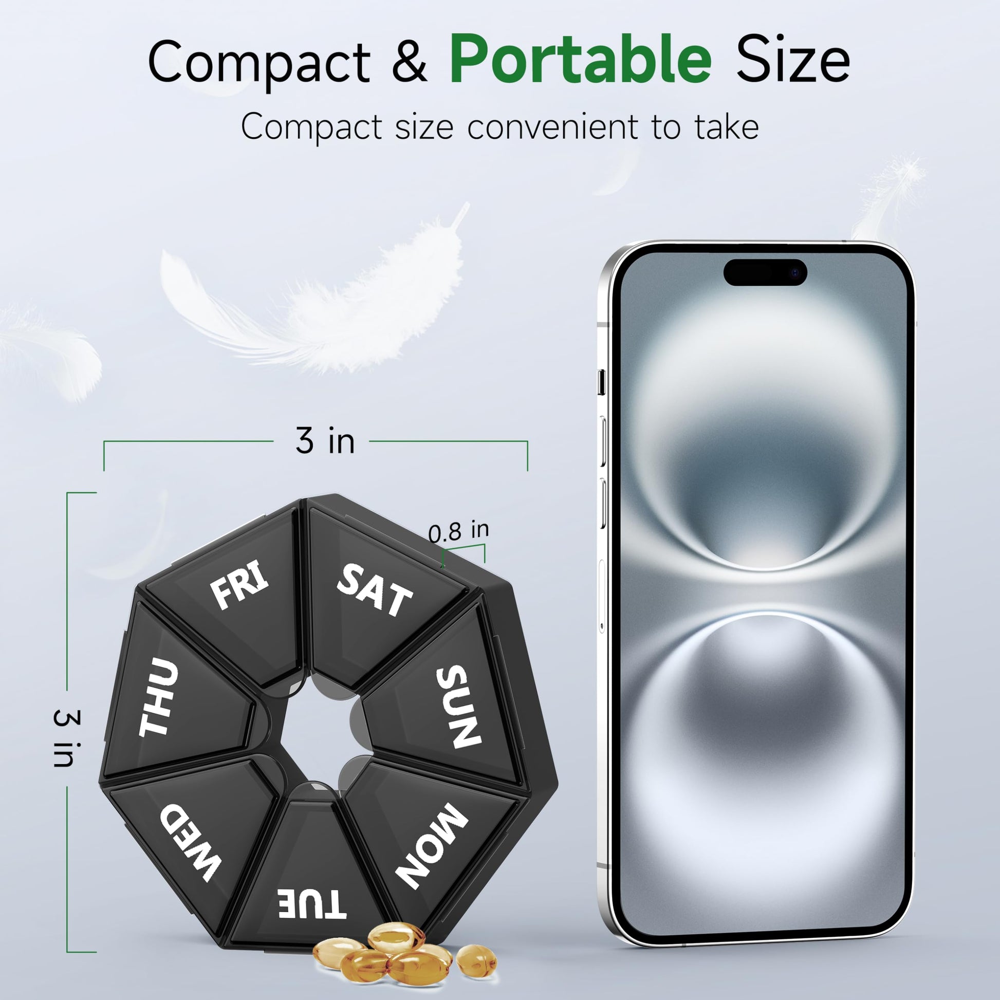 Two pack black vitamin organizer side profile highlighting sleek travel dimensions
