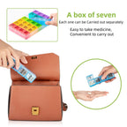 Mossime heavy duty medical grade plastic pill box illustrating the durable hinges and airtight snap closures.