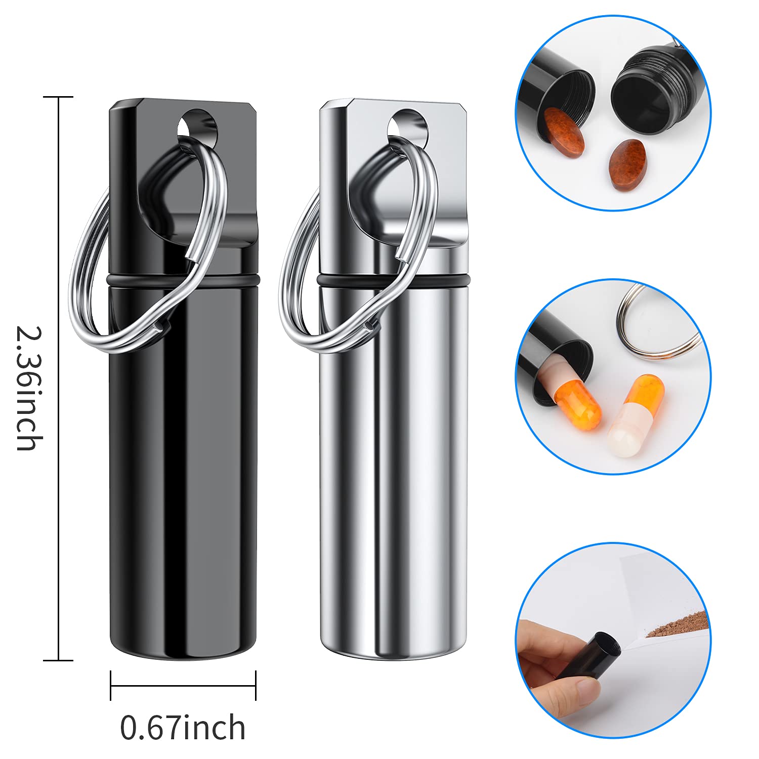 TecQach mini pill holder attached to a purse strap demonstrating its lightweight travel portability.