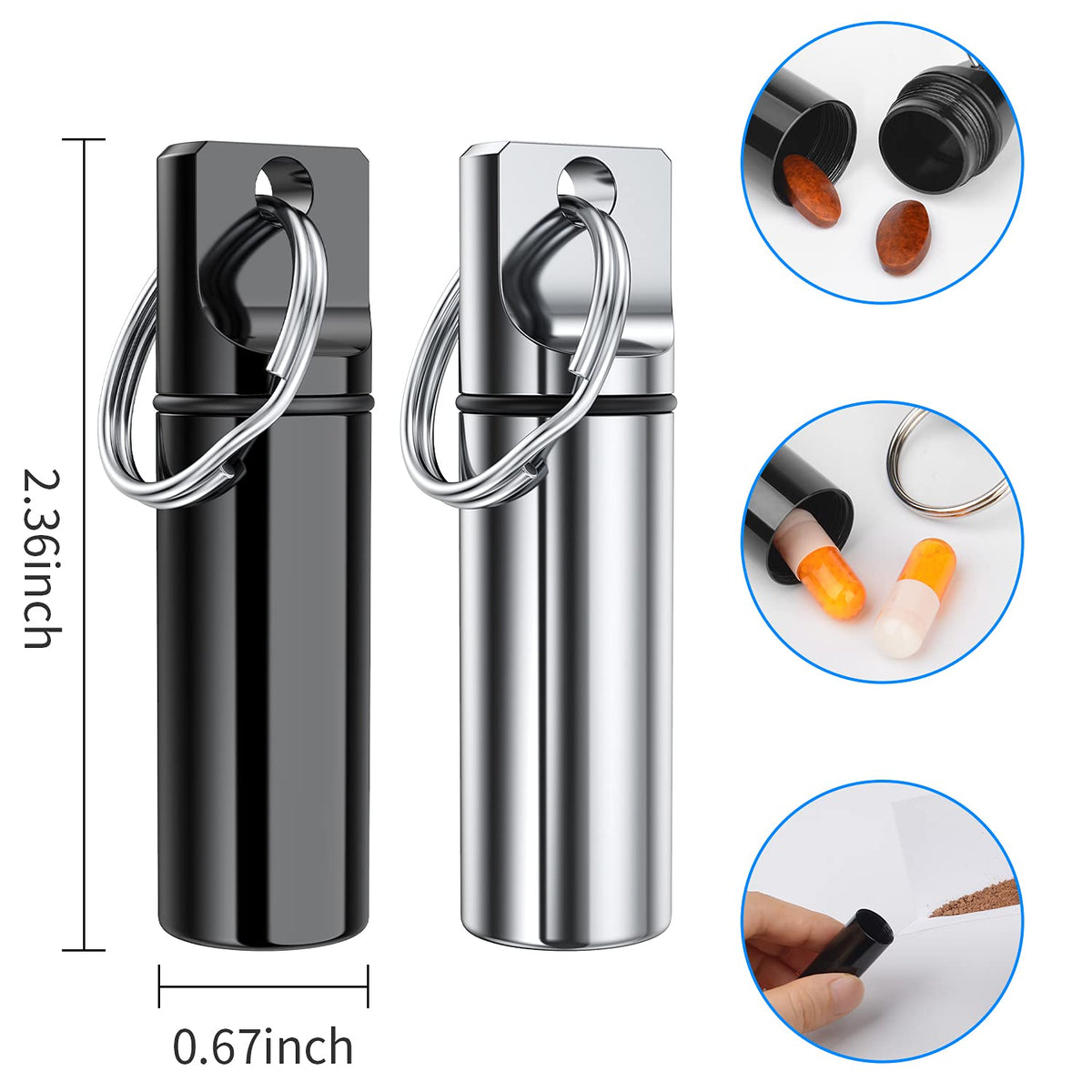 TecQach mini pill holder attached to a purse strap demonstrating its lightweight travel portability.