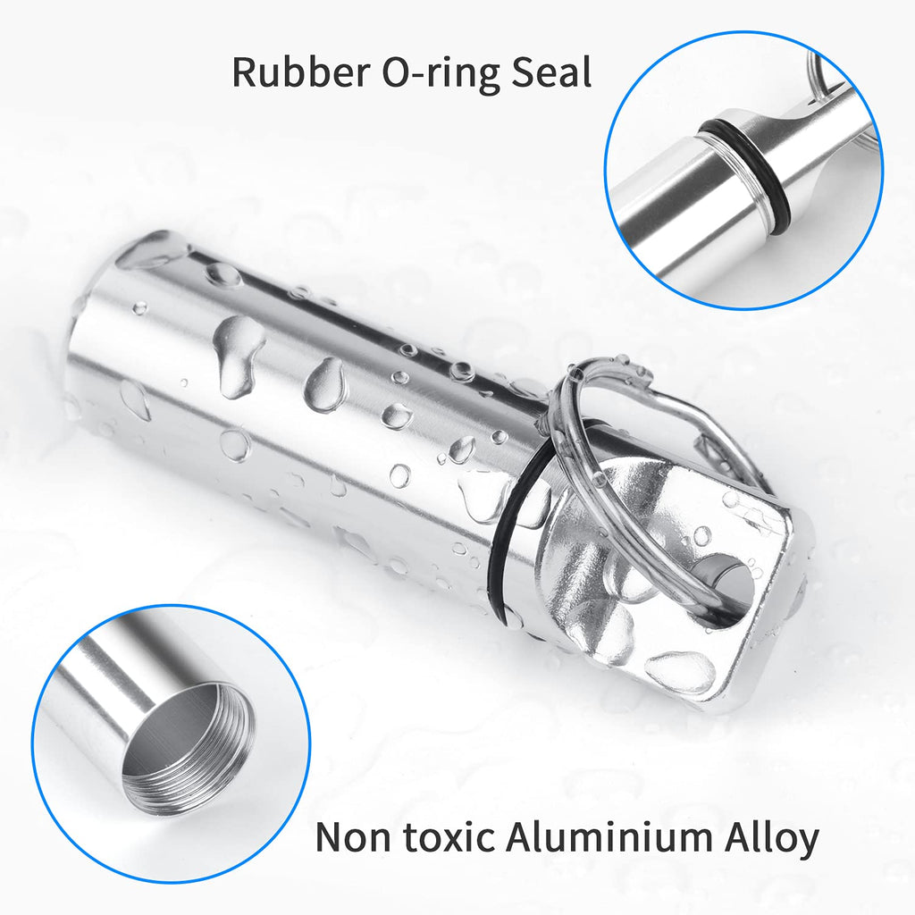 Three color coded aluminium alloy medication capsules showcasing the included top keyrings.