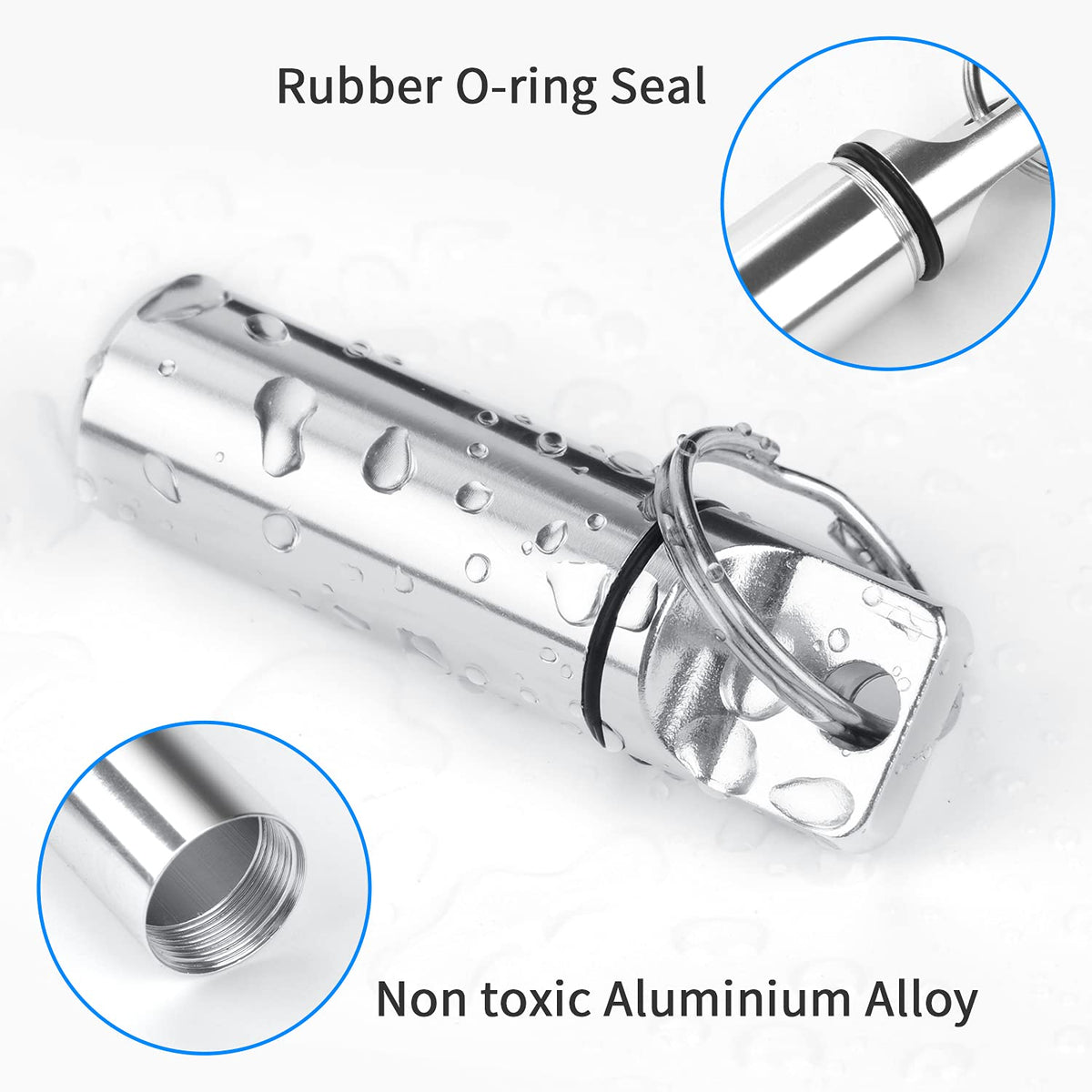 Three color coded aluminium alloy medication capsules showcasing the included top keyrings.