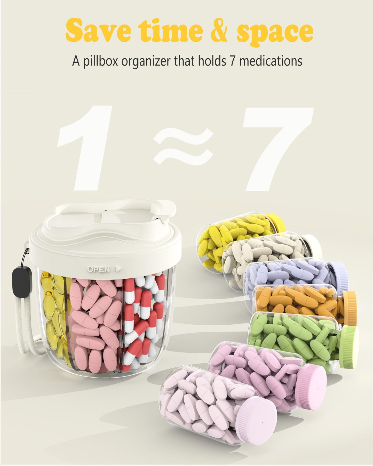 MEI NIAN portable health box filled with fish oil capsules showing large capacity