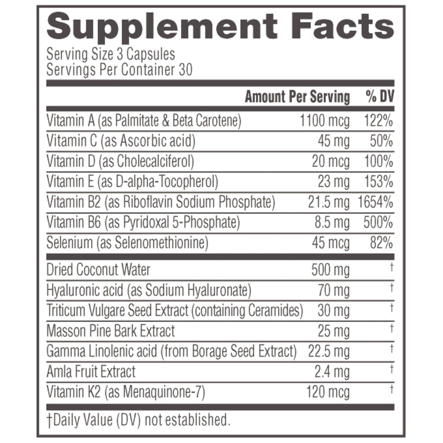 Neocell Glow Matrix Supplement Bottle Supplement Facts Label