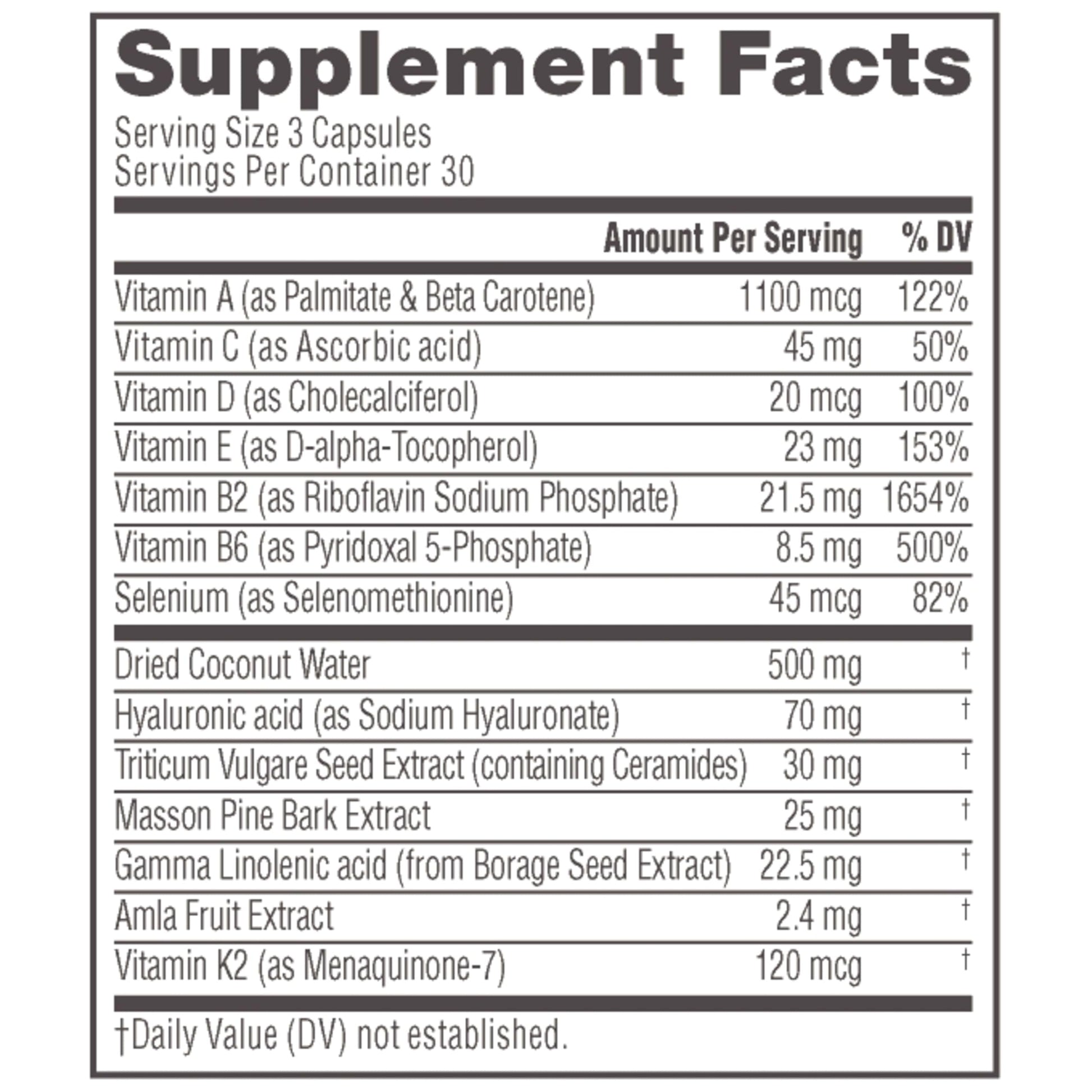 Neocell Glow Matrix Supplement Bottle Supplement Facts Label