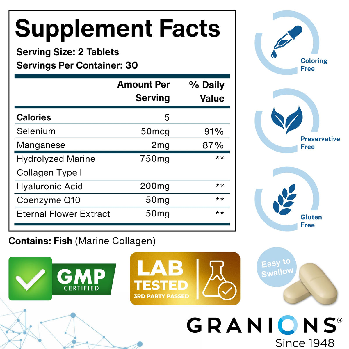 Granions anti aging complex tablets nutritional facts
