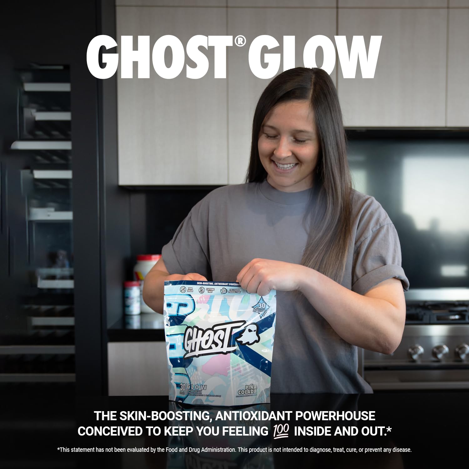 Ghost Glow Stick Packs Pina Colada powder scoop