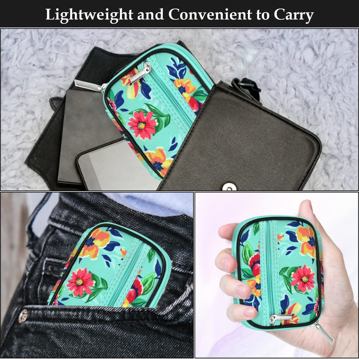 Serfeymi moisture proof vitamin dispenser being placed inside a womens handbag