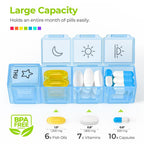 AUVON moisture proof travel pill container with outer protective box open displaying twenty eight slots