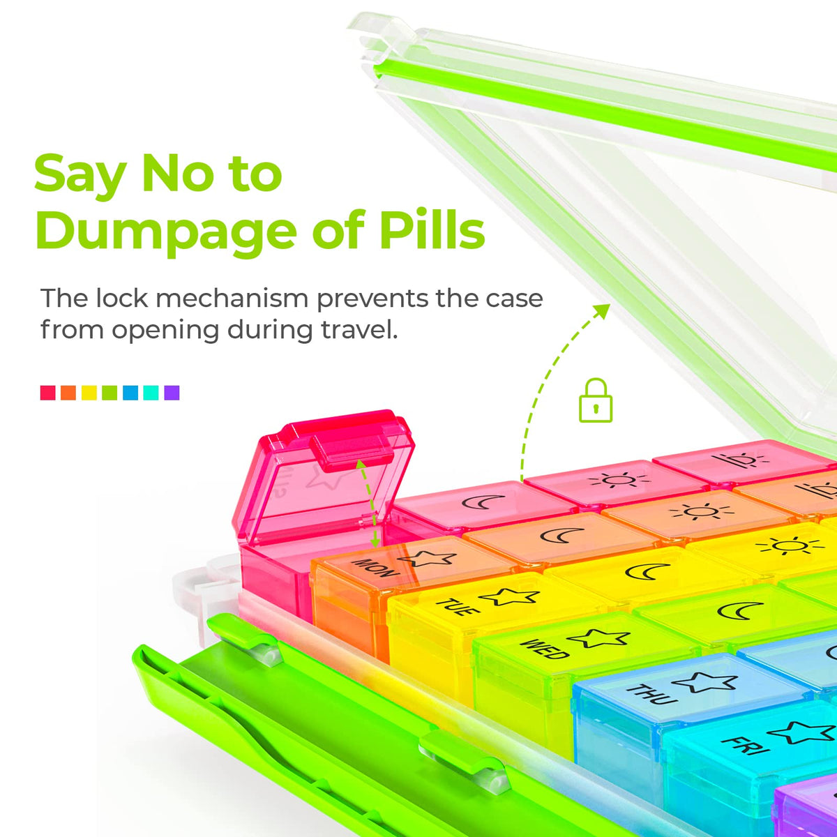 Detached daily pill tray from AUVON iMedassist showing compact portable design for travel use