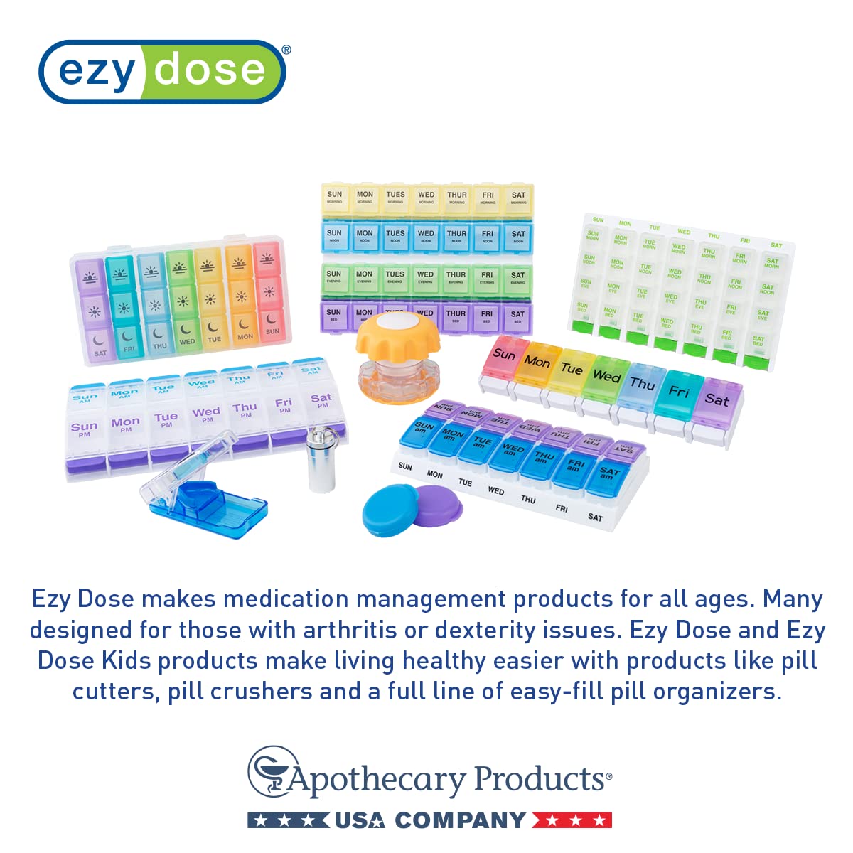 EZY DOSE monthly supplement organizer filled with daily vitamins to demonstrate storage capacity.