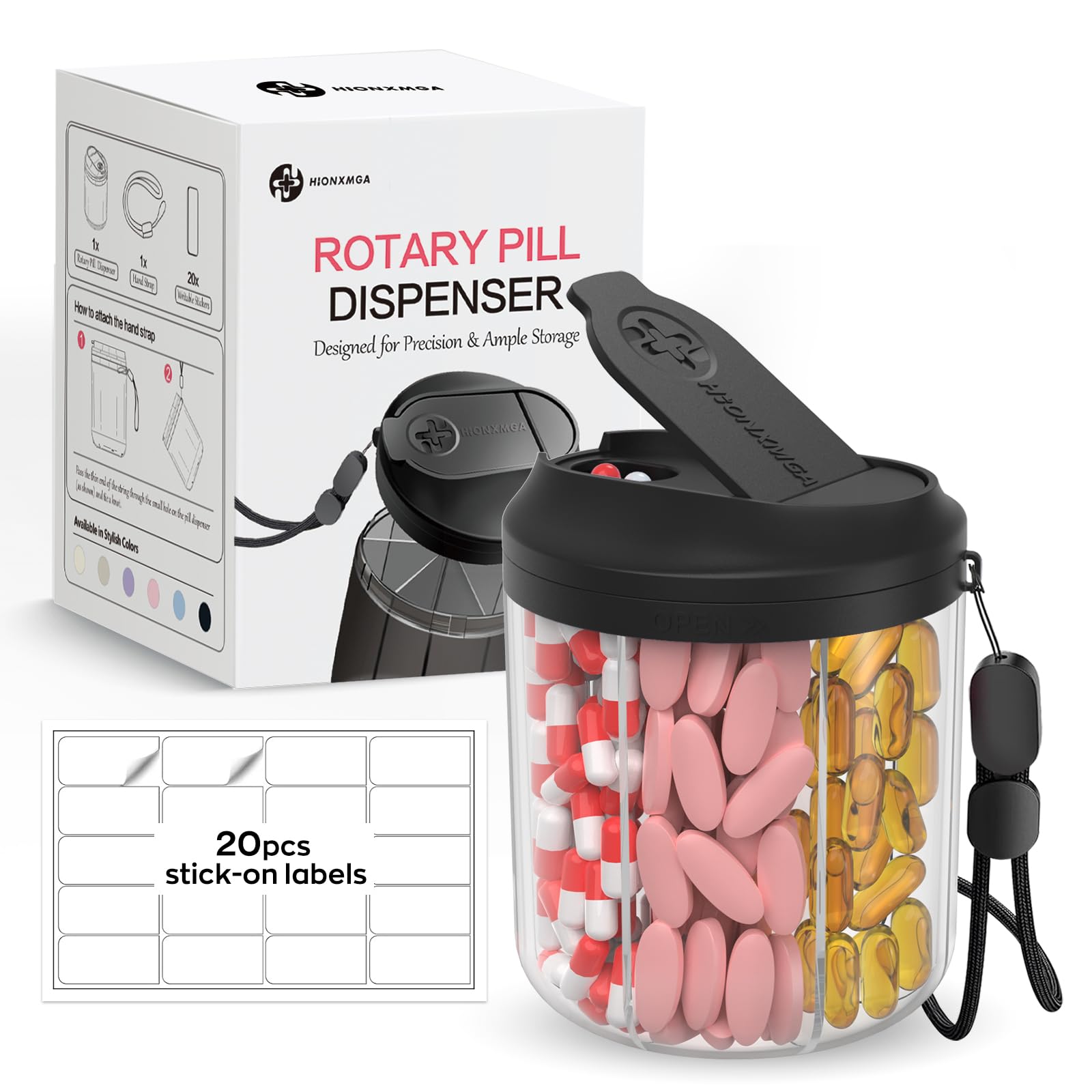 Hionxmga black pill storage bottle showing tight fitting moisture proof cap protection