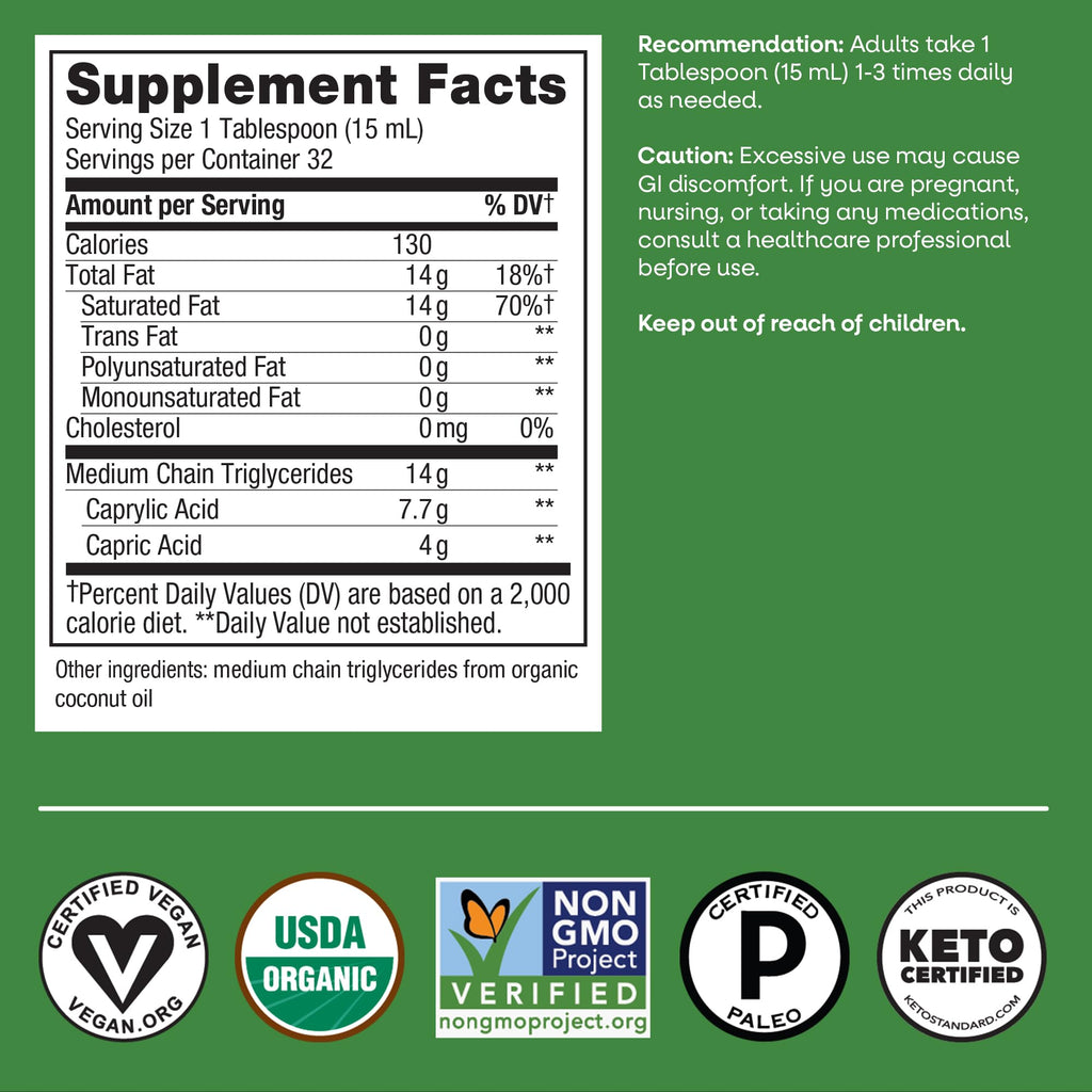 Natures Way Organic MCT Oil organic and non-GMO certification seals