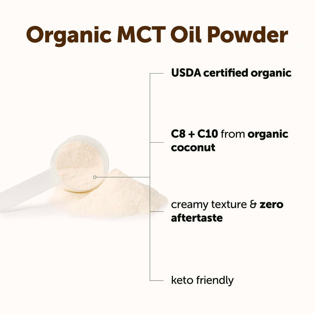 Organic coconut MCT powder mixed into morning keto coffee