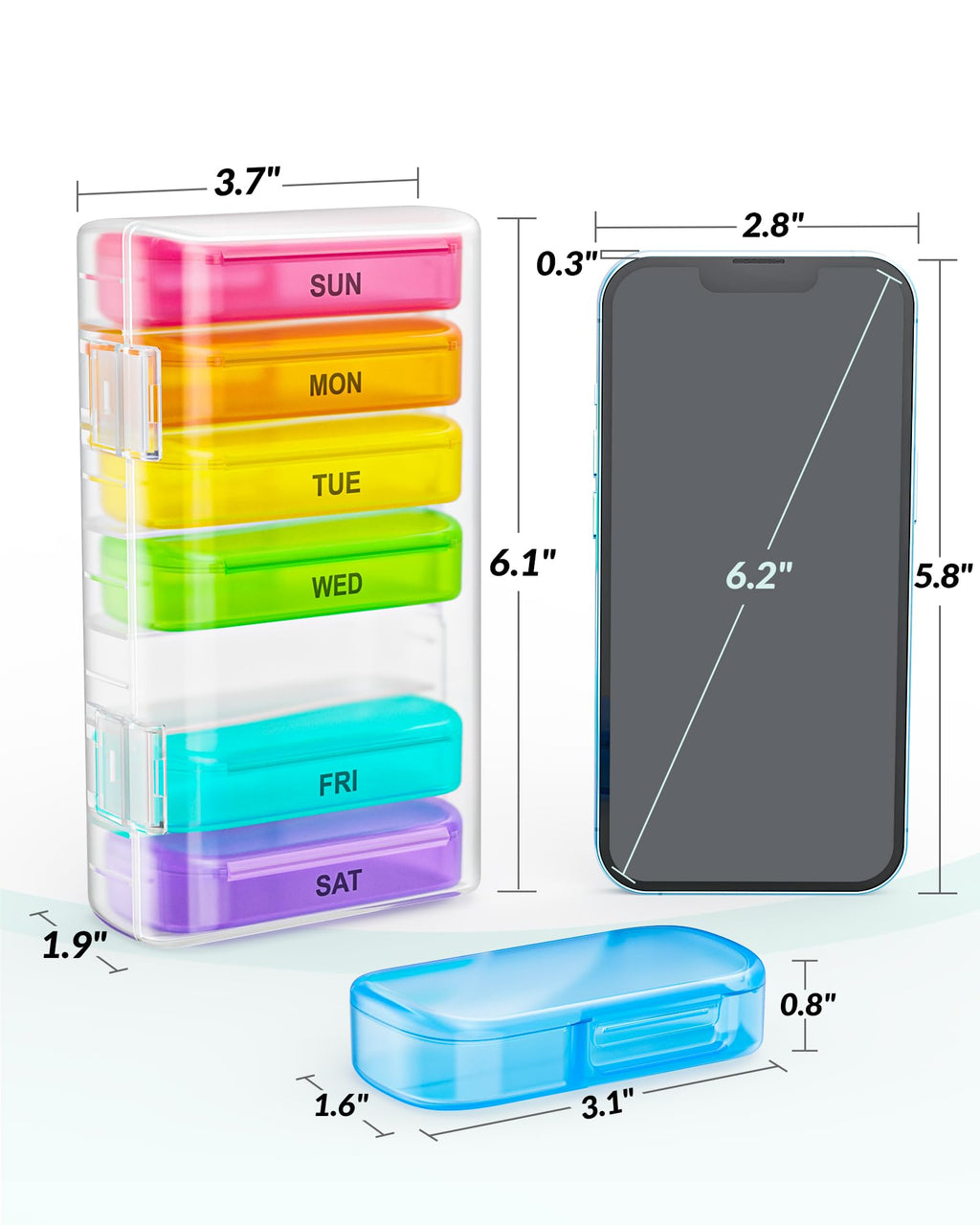 ZIKEE extra large medicine container outer protective shell opened to reveal seven individual high capacity pill holders