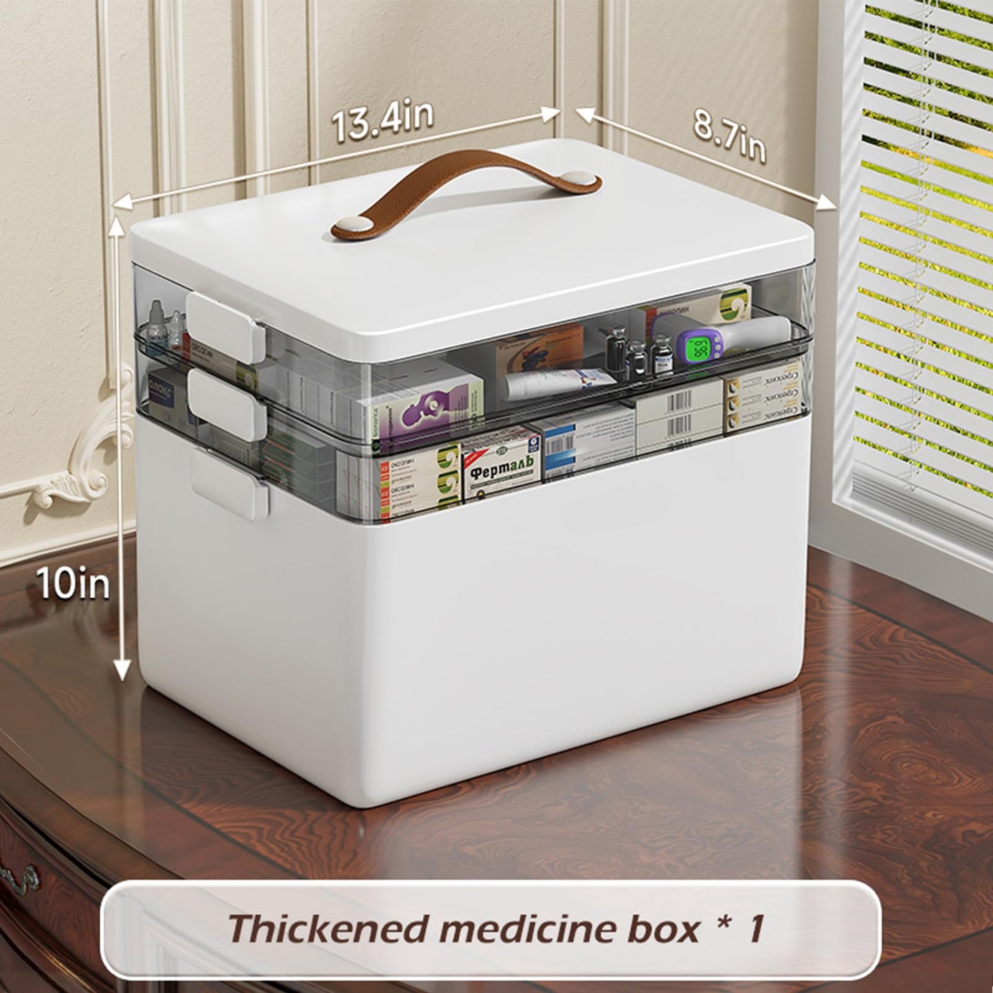 Side view of the rectangular compact CTIME medical box showing the durable white plastic body.