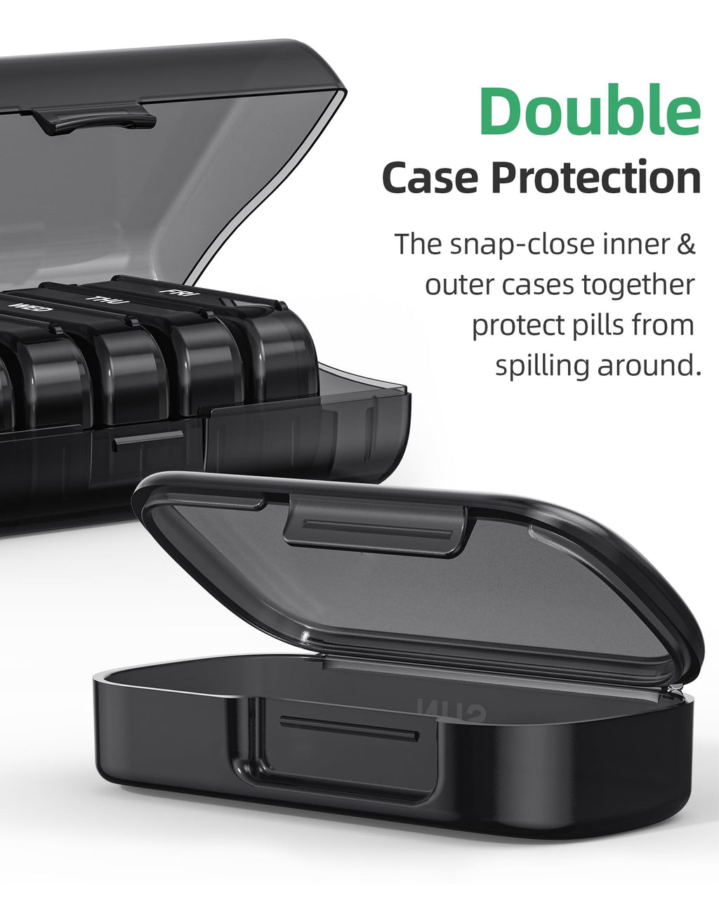 PULIV travel vitamin case demonstrating individual removable compartments