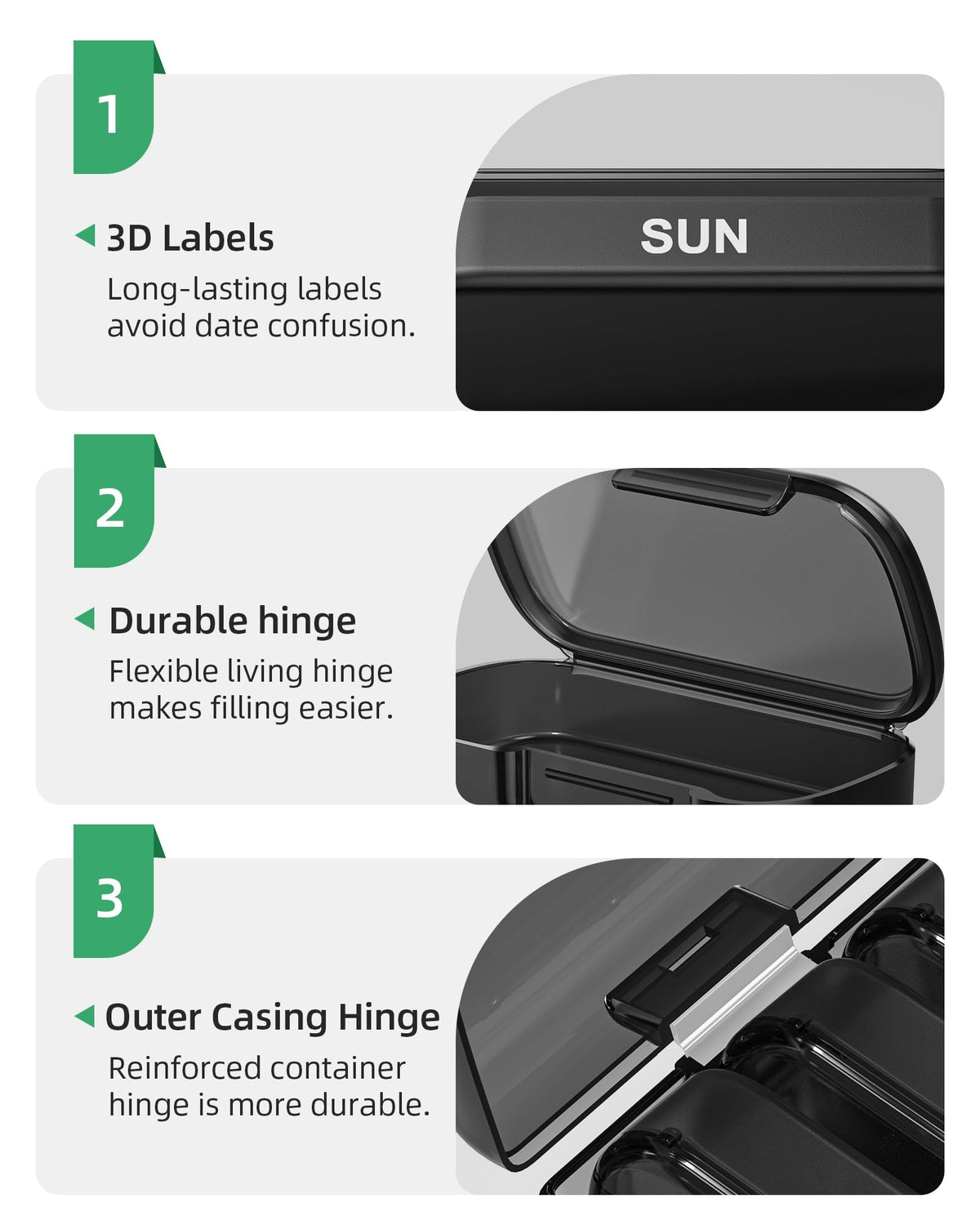 PULIV premium moisture proof supplement dispenser close up on snap lock lids