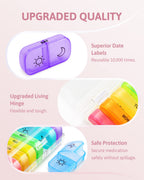 Individual daily color coded capsule container removed from the main clear storage box.