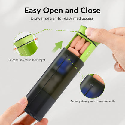 Detachable seven day medication container with black buckle base removed